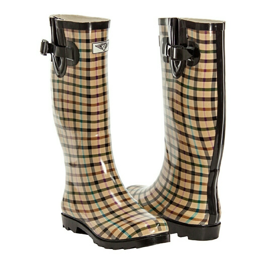 Women Plaid Tall Rainboots, #1415, Checkers
